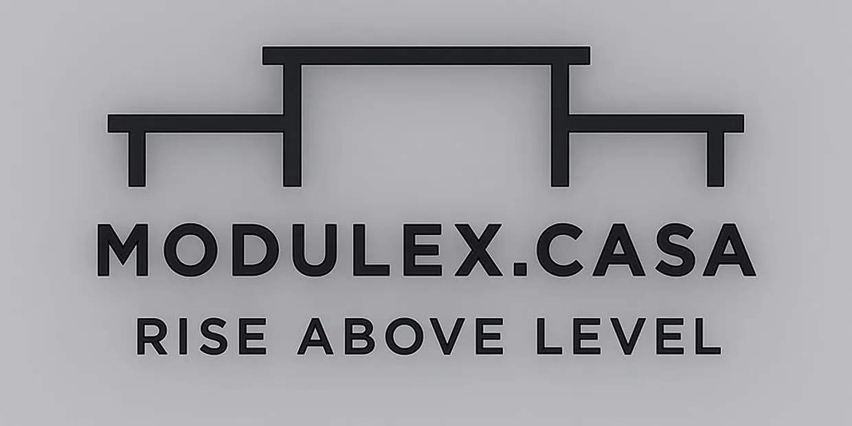 Logotipo de Modulex.casa con lema en inglés.